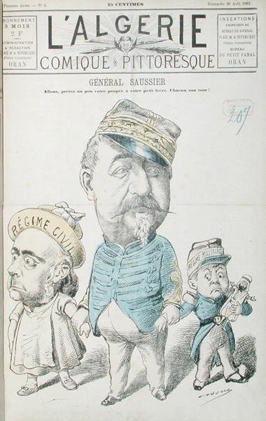 Karikatyr av general Felix Gustave Saussier (1828-1905), omslag till 