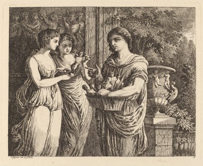 Figurförsäljare med två flickor, 1770. av Salomon Gessner