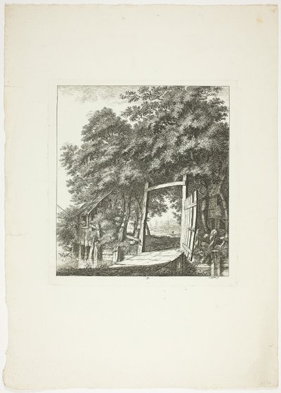 Fiske från ett fönster, plansch tre ur Paysages Dédiés à M. Warelet av Salomon Gessner