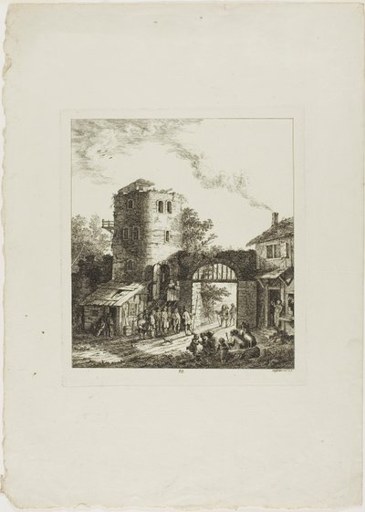 Procession genom en rustik port av Salomon Gessner