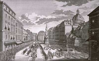 Vy över en procession i Graben graverad av Georg-Daniel Heumann (1691-1759) av Salomon Kleiner