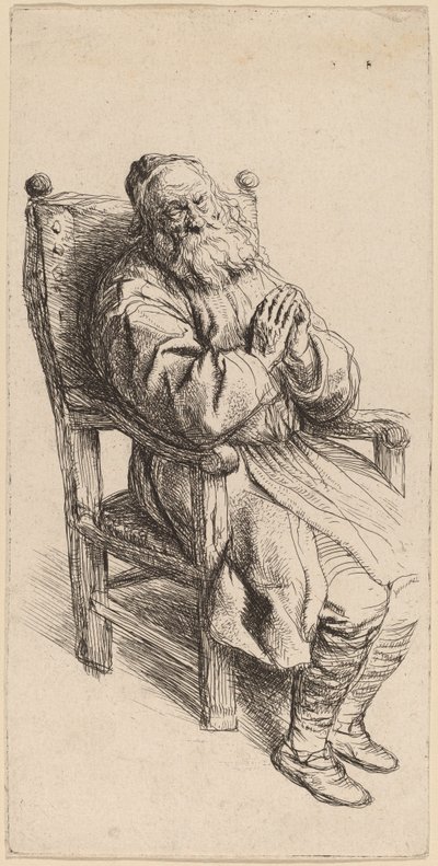 Gammal man sover i en fåtölj av Salomon Koninck