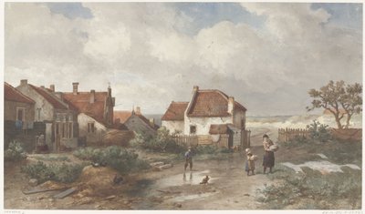 Hus vid kanten av en by i sanddynerna av Salomon Leonardus Verveer