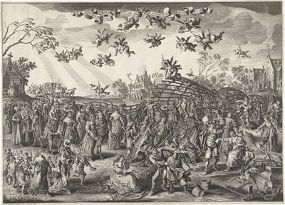 Äktenskapsfällan: Allegori om äktenskap Bild av huwelyxen i form av en fuyk (titel på objekt) av Salomon Savery (attributed to)