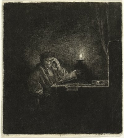 Student vid ett bord vid levande ljus av Salomon Savery