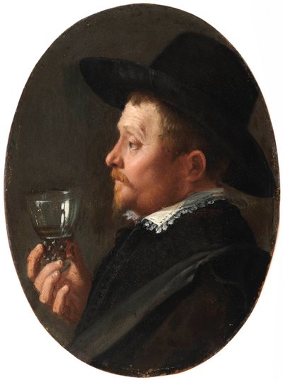 ""Porträtt av en man som håller ett Roemer-glas"" (Man Holding A Roemer) Målning av Salomon de Bray (1597-1664) Olja på koppar av Salomon de Bray