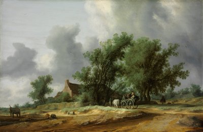 Väg i sanddynerna med en vagn av Salomon van Ruisdael or Ruysdael