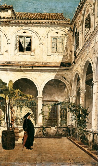 "" Fadern Salabot i klostret i klostret Saint Francois av Cadiz (Cadiz) "" Målning av Salvador Viniegra y Lasso (1862-1915) 1881 Cadiz. Museum i Cadiz. Spanien av Salvador Viniegra y Lasso de la Vega