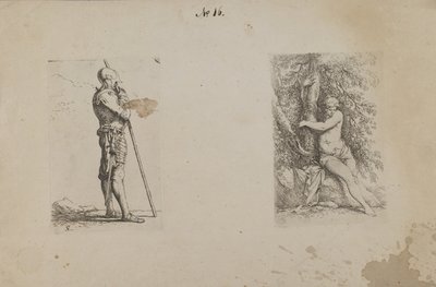 (Figurserie) Pansarman, håller i spjut av Salvator Rosa