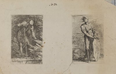 (Figurinserie) Beväpnad man som tittar in i strömmen av Salvator Rosa