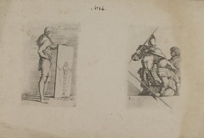 (Figurinserie) Långhårig man med skylt av Salvator Rosa