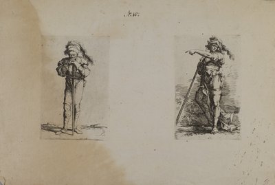 (Figurserie) Gammal man med plymerad hatt, vilande händer av Salvator Rosa