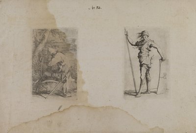 (Figurinserie) Sittande man med spetsig hjälm av Salvator Rosa