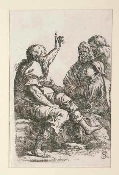 En gammal man som pratar med tre män av Salvator Rosa