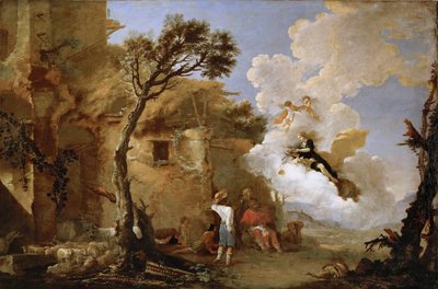 Astree (Astrape) quittant les bergers - The Return of Astraea, av Rosa, Salvatore (1615-1673). Olja på duk, ca 1640-1645. Mått: 139,5x209 cm. Konsthistoriska museet, Vienne av Salvator Rosa