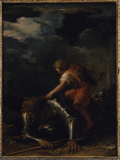 David och Goliat (olja på duk) av Salvator Rosa