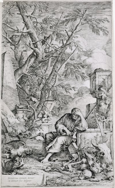Demokrit i meditation (gravyr) av Salvator Rosa