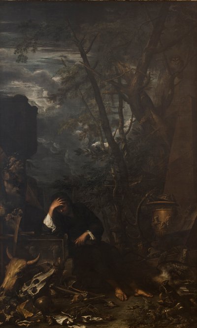 Demokritus i meditation av Salvator Rosa