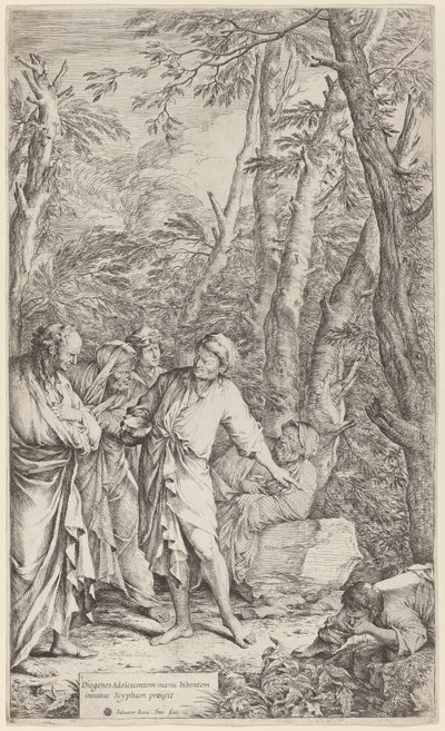 Diogenes kastar bort sin skål av Salvator Rosa
