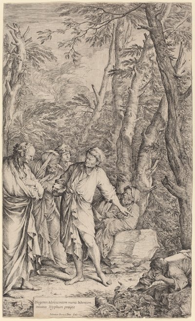 Diogenes kastar bort sin skål av Salvator Rosa