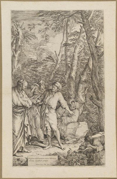 Diogenes kastar bort sin skål av Salvator Rosa