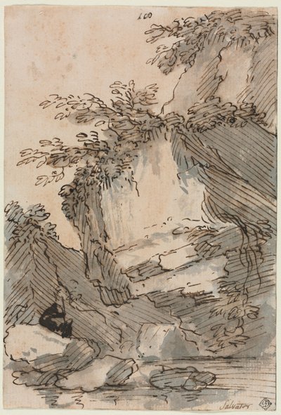 Figurer vid en stenig pool, 16601673. av Salvator Rosa
