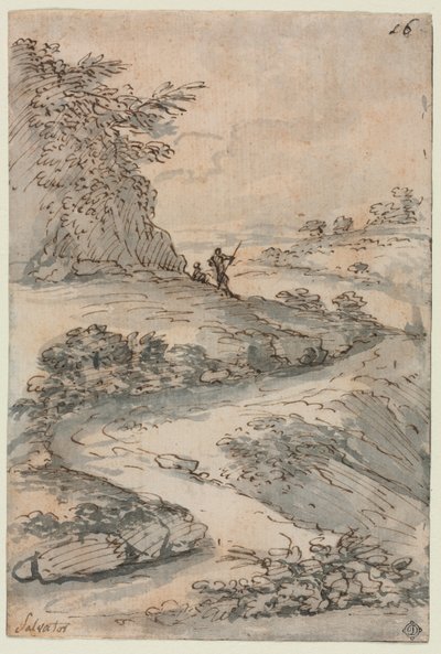 Figurer på en slingrande väg, mitten av 1600-talet. av Salvator Rosa