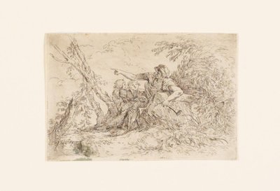 Herde och två barn i ett landskap av Salvator Rosa