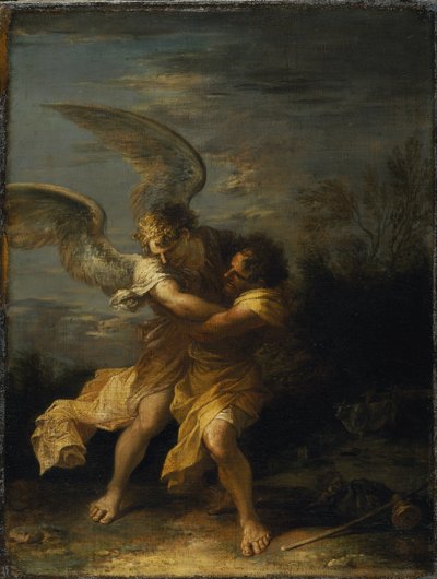 Jakob brottas med ängeln (olja på duk) av Salvator Rosa