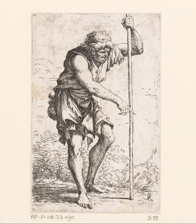 Gammal man med en pinne Små figurer (serietitel) Statyett (serietitel) av Salvator Rosa