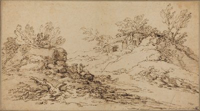 Stenigt landskap med ett rustikt hus av Salvator Rosa