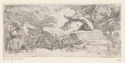 Satyr med panflöjt Tritons and River Gods (serietitel) av Salvator Rosa