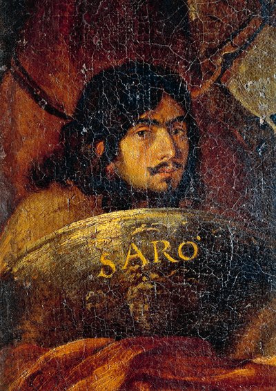 Självporträtt av målaren, detalj från striden mellan kristna och turkar, av Salvator Rosa (1613-1673), olja på duk, 234x350 cm av Salvator Rosa