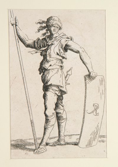Soldat med lans och sköld av Salvator Rosa
