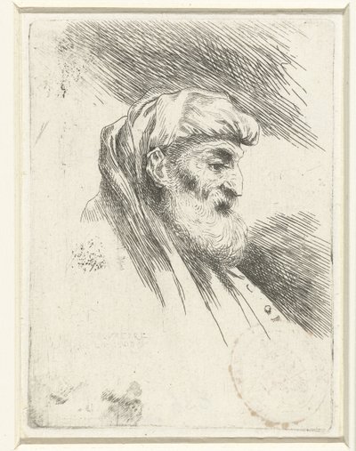 Huvudet av en gammal man med skägg Liten studie av huvuden med orientaliska huvudbonader (serietitel) av Salvatore Castiglione (signed by artist)