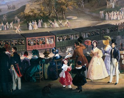 Ferdinand II på tåget under jungfruresan för Neapel-Portici järnvägen, oktober av Salvatore Fergola