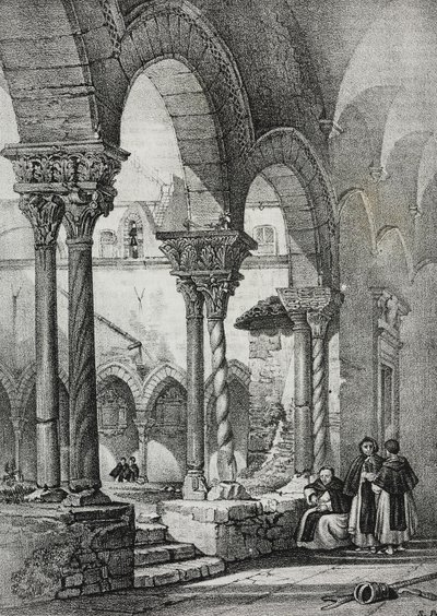 Cloister of Church of Saint Dominic, Palermo, litografi av Salvatore Puglia från Poliorama Pittoresco, n 11, 23 oktober av Salvatore Puglia