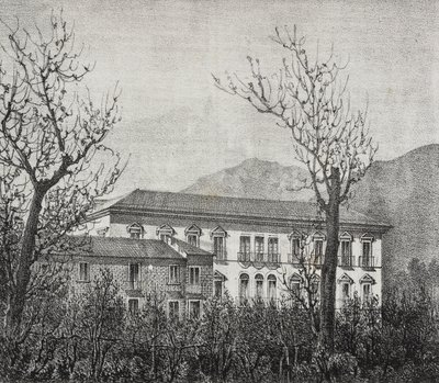 College of Avellino, Campania, Italien, litografi av Salvatore Puglia från Poliorama Pittoresco, n 2, 20 augusti av Salvatore Puglia