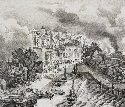 Förstörelse av Pointe--Pitre under jordbävningen den 8 februari av Salvatore Puglia