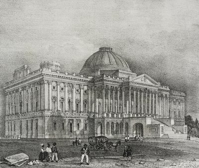 Fasad av Capitol Building i Washington, USA, litografi av Salvatore Puglia från Poliorama Pittoresco, n 42, 28 maj av Salvatore Puglia