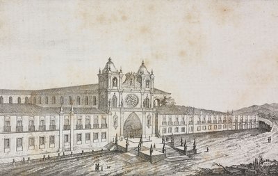 Fasad av klostret Alcobaca, Portugal, litografi av Salvatore Puglia från Poliorama Pittoresco, n 50, 19 juli av Salvatore Puglia