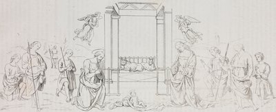 Fontignano Nativity, Adoration of Shepherds, litografi av Salvatore Puglia efter målning av Pietro Perugino (cirka 1450-1523) från Poliorama Pittoresco, n 42, 24 maj av Salvatore Puglia