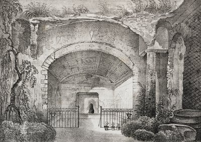 Hall i en gammal villa av Prince of Caposele i Formia, Lazio, Italien, litografi av Salvatore Puglia från Poliorama Pittoresco, n 23, 11 januari av Salvatore Puglia