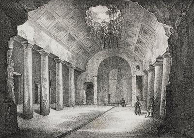 Hall i en gammal villa av Prince of Caposele i Formia, Lazio, Italien, litografi av Salvatore Puglia från Poliorama Pittoresco, n 23, 11 januari av Salvatore Puglia