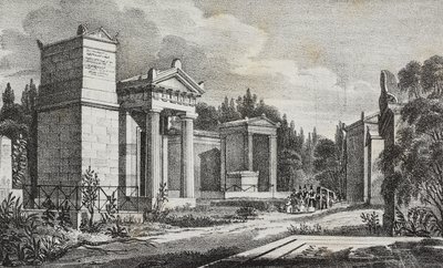 Pere-Lachaise kyrkogård, Paris, Frankrike, litografi av Salvatore Puglia från Poliorama Pittoresco, n 19, 17 december av Salvatore Puglia