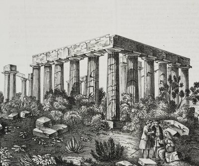 Apollontemplet på berget Panellenius, Grekland, litografi av Salvatore Puglia från Poliorama Pittoresco, n 40, 14 maj av Salvatore Puglia