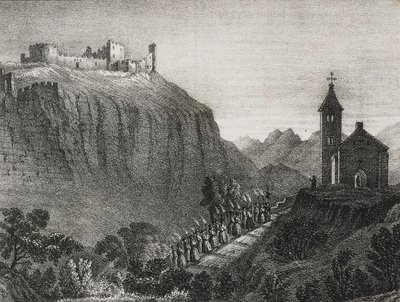 Resa till Cappelluccia, scen för Magic Lantern, samling berättelser och bilder, litografi av Salvatore Puglia från Poliorama Pittoresco, n 41, 17 maj av Salvatore Puglia