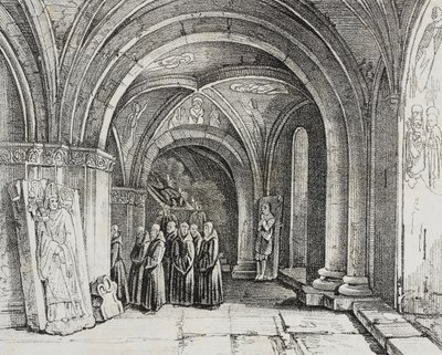 Underjordisk kyrka i Basel Cathedral, Schweiz, litografi av Salvatore Puglia från Poliorama Pittoresco, n 50, 22 juli av Salvatore Puglia