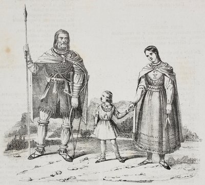 Varangians, people of Scandinavian Peninsula, litografi av Salvatore Puglia från Poliorama Pittoresco, n 42, 27 maj av Salvatore Puglia