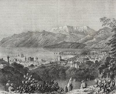 Utsikt över Beirut och Mount Libanon, Libanon, litografi av Salvatore Puglia från Poliorama Pittoresco, n 8, 1 oktober av Salvatore Puglia
